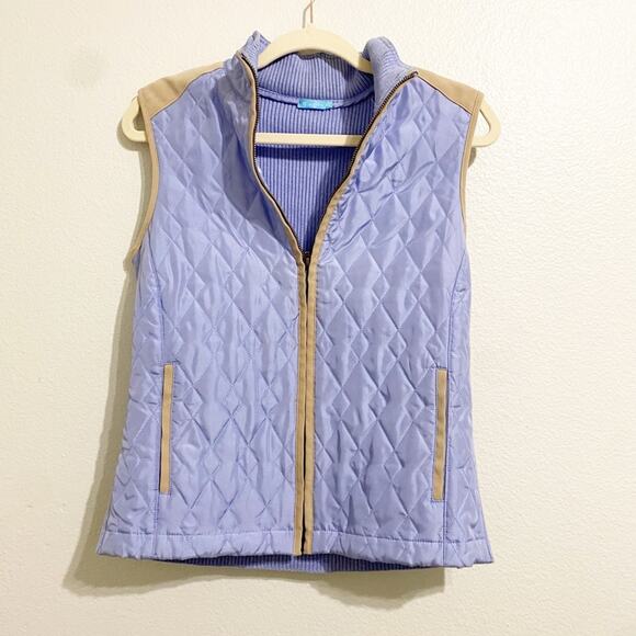 J. McLaughlin Light Blue Quilted Vest with Tan Accents - Picture 1 of 6